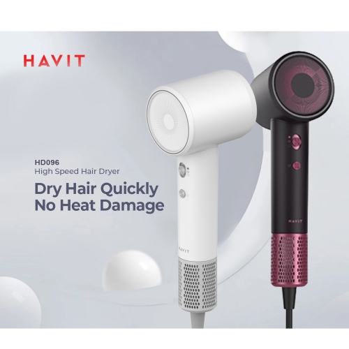 HAVIT HD096 High Speed, 4 Temperature Modes 2 Wind Speed, 1300W, Indicate light, with Smooth Nozzle Compact Design Hair Dryer_White Color