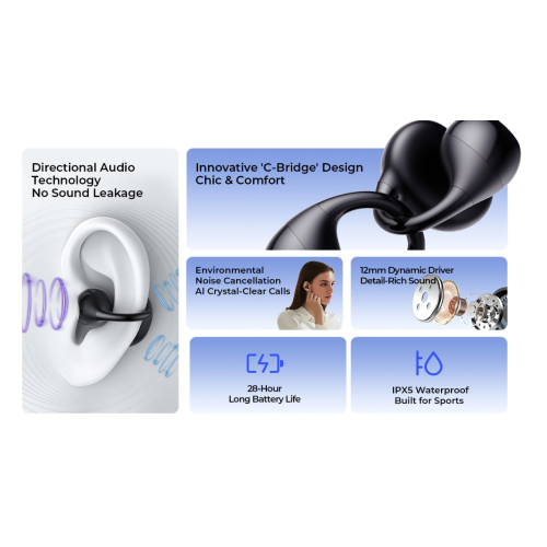 Havit – Écouteurs oreilles libres à pince ENC Bluetooth LITE TWS sans fil V5.4 OWS916_Noir