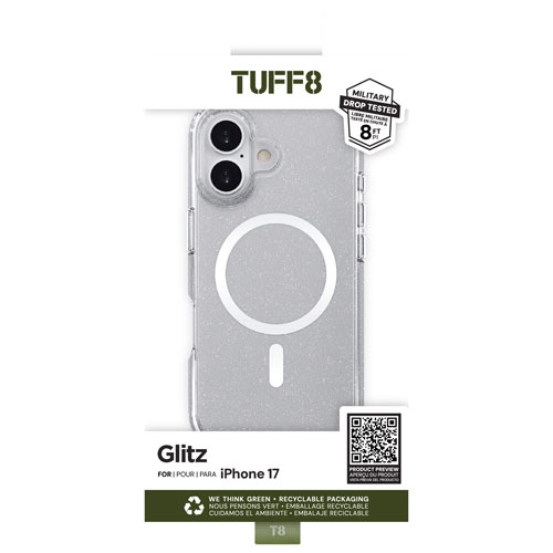TUFF8 Glitz Fitted Hard Shell Case with MagSafe for iPhone 17 - Glitter/Clear