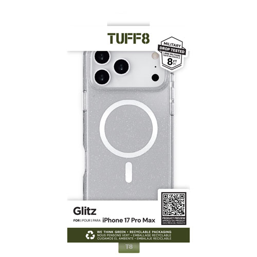 TUFF8 Glitz Fitted Hard Shell Case with MagSafe for iPhone 17 Pro Max - Glitter/Clear