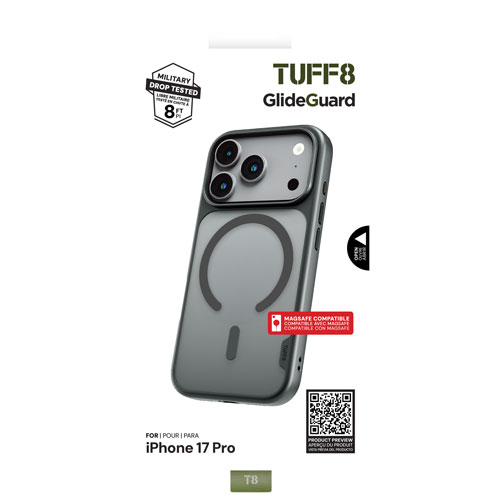 Étui souple ajusté GlideGuard de TUFF8 avec MagSafe pour iPhone 17 Pro - Noir fumé