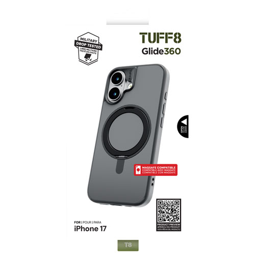 Étui rigide ajusté Glide 360 de TUFF8 avec MagSafe pour iPhone 17 - Noir fumé