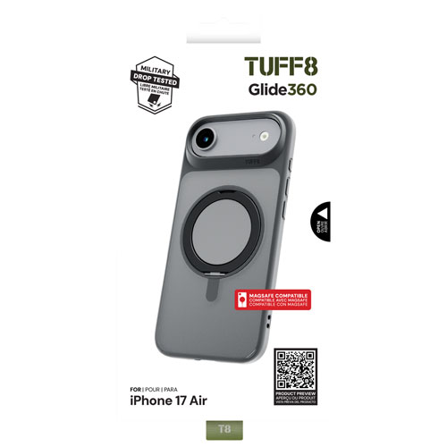 TUFF8 Glide 360 Fitted Hard Shell Case with MagSafe for iPhone Air - Smoke Black