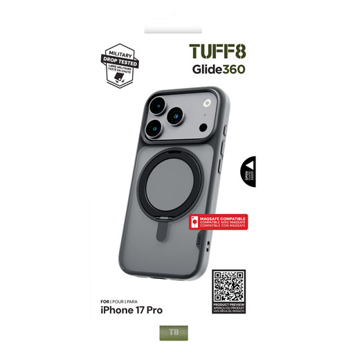 TUFF8 Glide 360 Fitted Hard Shell Case with MagSafe for iPhone 17 Pro - Smoke Black