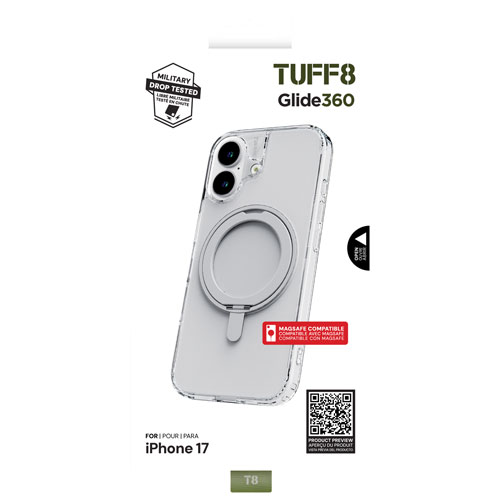 Étui rigide ajusté Glide 360 de TUFF8 avec MagSafe pour iPhone 17 - Transparent