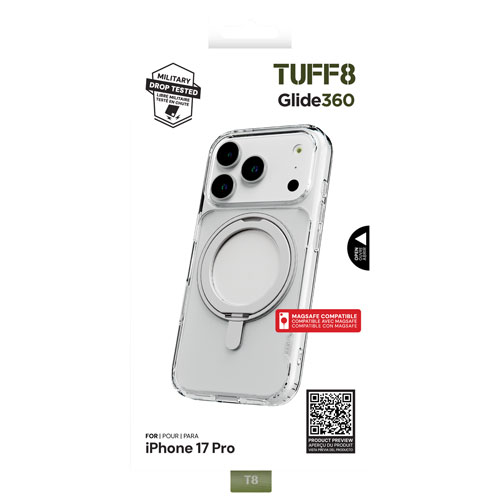 Étui rigide ajusté Glide 360 de TUFF8 avec MagSafe pour iPhone 17 Pro - Transparent