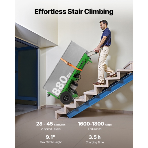 VEVOR 880lbs Electric Stair Climbing Dolly, Electric Stair Climbing Hand Trucks with 157.5in Rope & Extendable Handle, Heavy Duty Stair Climber for