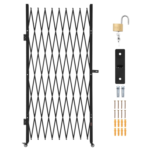 VEVOR 86.61 x 86.81 in Single Folding Security Gate, Lockable Scissor Gate with 360° Swivel Casters, Outdoor Barricade Steel Retractable Gates, for