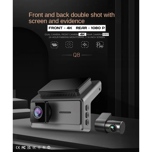 4K+1080P 2 Channel Dash Cam Wide Angle for Cars Front and Rear 128GB SD Card Included with Loop Recording, Wifi App, G-Sensor & 24/7 Parking Monitor