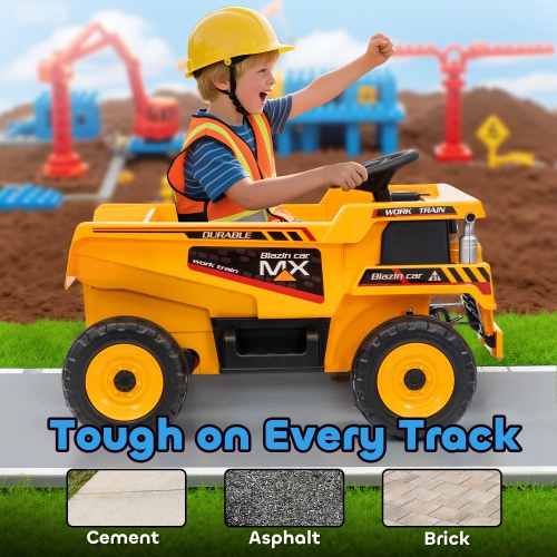 Qaba Kids Ride On Dump Truck, 12V Electric Dump Bed with Remote Control, Battery Powered Construction Vehicle with Music, MP3, USB for Toddlers 3-5