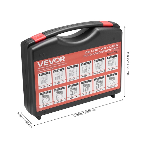 VEVOR 64 PCS DIN Hydraulic Fittings, Heavy Duty Master Industrial Hydraulic Cap and Plug, Hose Tube and Pipe Fitting Kit, Cap and Plug Kit, Dash