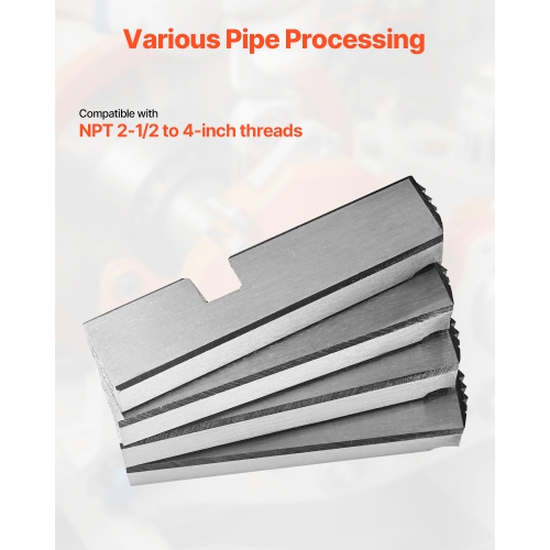 Découpes pour machine de filetage VEVOR 2-1/2 po à NPT 4 po, 4 paquets de pinces pour tuyaux, attaches pour tuyaux HSS droitiers, appareils
