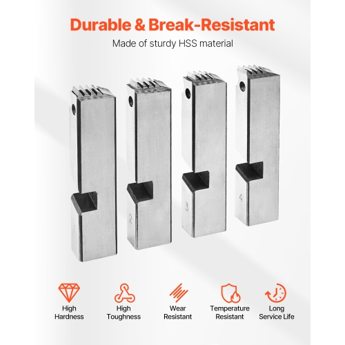 Découpes pour machine de filetage VEVOR 2-1/2 po à NPT 4 po, 4 paquets de pinces pour tuyaux, attaches pour tuyaux HSS droitiers, appareils