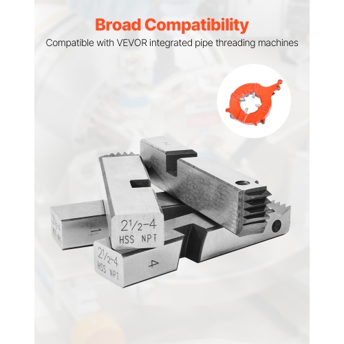 Découpes pour machine de filetage VEVOR 2-1/2 po à NPT 4 po, 4 paquets de pinces pour tuyaux, attaches pour tuyaux HSS droitiers, appareils