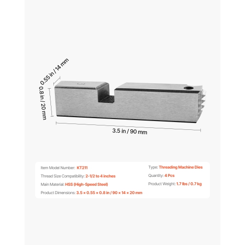 Découpes pour machine de filetage VEVOR 2-1/2 po à NPT 4 po, 4 paquets de pinces pour tuyaux, attaches pour tuyaux HSS droitiers, appareils