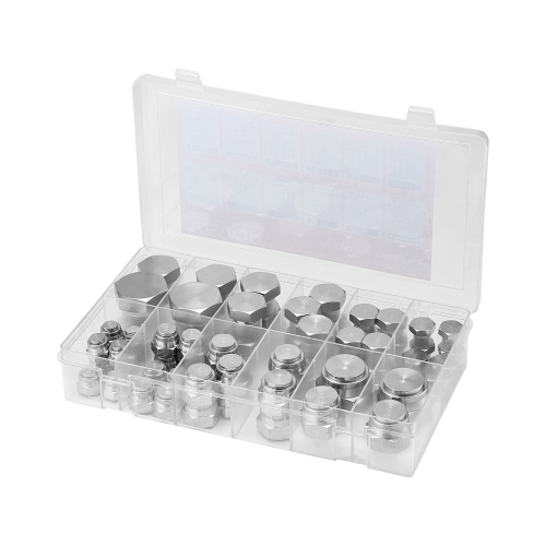 VEVOR 64 PCS BSPP Hydraulic Fittings, Hydraulic Cap and Plug Kit with Precision Threading, Galvanized Steel Heavy Duty Hydraulic Fitting Adapter Kit,