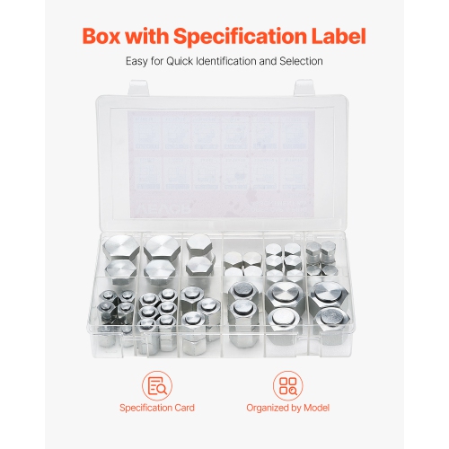 VEVOR 72 PCS ORFS Hydraulic Fittings, O Ring Face Seal Fitting Kit, Hydraulic Hose Tube and Pipe Fittings,Cap and Plug Set for Hydraulics,O Ring