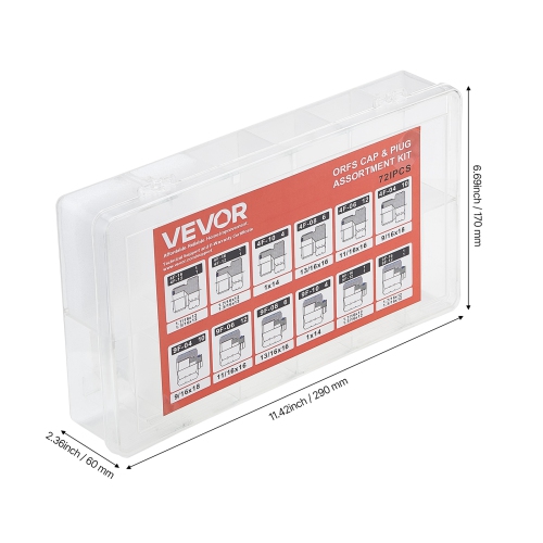 VEVOR 72 PCS ORFS Hydraulic Fittings, O Ring Face Seal Fitting Kit, Hydraulic Hose Tube and Pipe Fittings,Cap and Plug Set for Hydraulics,O Ring