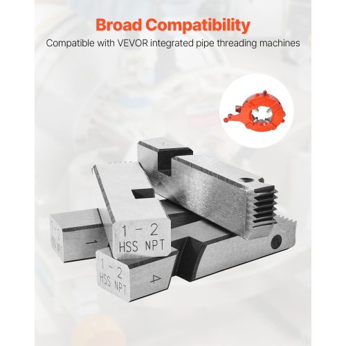 VEVOR 1"-2" NPT Threading Machine Dies, 4 Packs Pipe Dies, Right-Handed HSS Pipe Threading Dies, Fit VEVOR Integrated Pipe Threading Machines