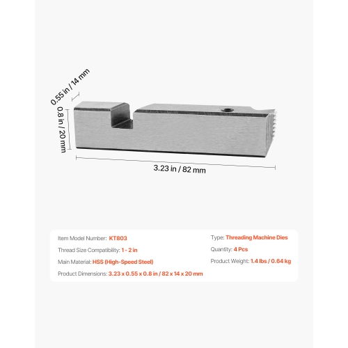 VEVOR 1"-2" NPT Threading Machine Dies, 4 Packs Pipe Dies, Right-Handed HSS Pipe Threading Dies, Fit VEVOR Integrated Pipe Threading Machines