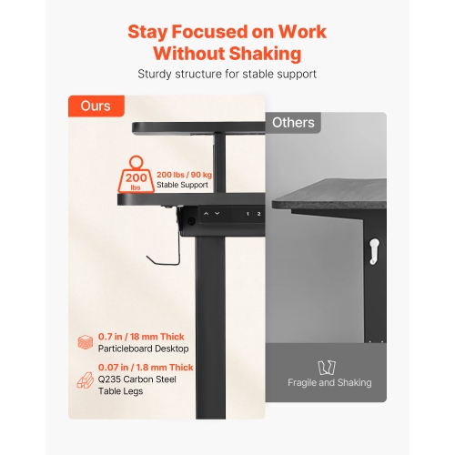 VEVOR L Shaped Desk, Electric Adjustable Height Corner Gaming Desk with Keyboard Tray and Dual Hooks, Heavy Duty L-Shaped Computer Table with Light