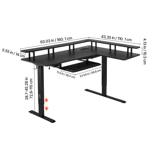 VEVOR L Shaped Desk, Electric Adjustable Height Corner Gaming Desk with Keyboard Tray and Dual Hooks, Heavy Duty L-Shaped Computer Table with Light