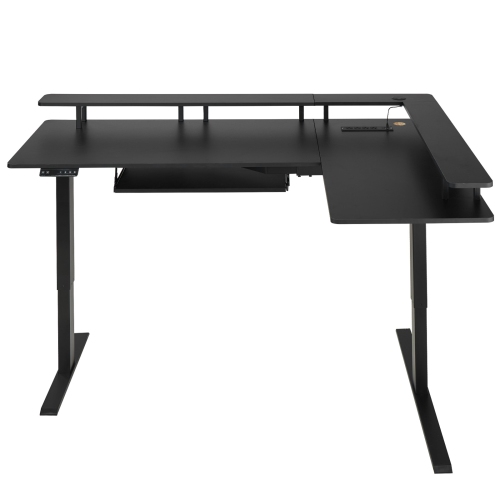 VEVOR L Shaped Desk, Electric Adjustable Height Corner Gaming Desk with Keyboard Tray and Dual Hooks, Heavy Duty L-Shaped Computer Table with Light
