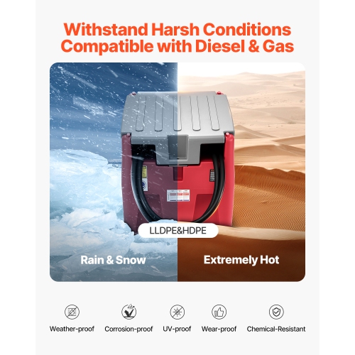 VEVOR 58 Gallon Portable Diesel & Gasoline Tank, 10 GPM Flow Rate, Diesel Fuel Tank with 12V Electric Transfer Pump, 13.1ft Hose, Auto Fueling