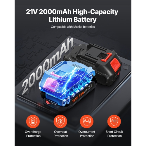 VEVOR 20V Cordless Grease Gun, 8000 PSI Max Pressure, Electric Grease Gun with 2.0 Ah Battery & LED Light, 35.4-inch Long Hose & Carrying Case,