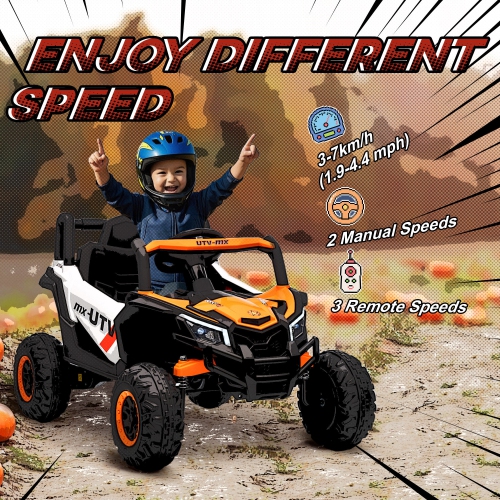 Qaba 12V Kids Ride On Car with Remote Control, Battery Powered Electric UTV with Slow Start, Spring Suspension, LED Lights, Music, USB Port, for Boys