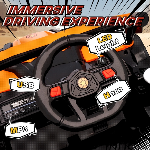 Qaba 12V Kids Ride On Car with Remote Control, Battery Powered Electric UTV with Slow Start, Spring Suspension, LED Lights, Music, USB Port, for Boys