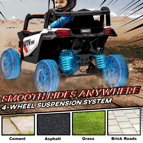 Qaba 12V Kids Ride On Car with Remote Control, Battery Powered Electric UTV with Slow Start, Spring Suspension, LED Lights, Music, USB Port, for Boys