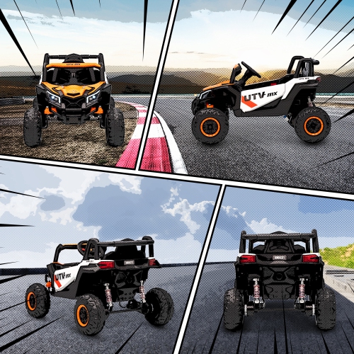 Qaba 12V Kids Ride On Car with Remote Control, Battery Powered Electric UTV with Slow Start, Spring Suspension, LED Lights, Music, USB Port, for Boys