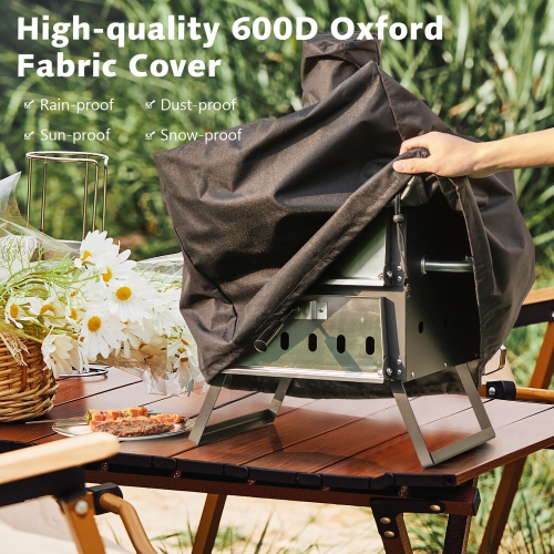 Gymax 2-layer Outdoor Wood Fired Pizza Oven w/ Anti-scalding Handles & Waterproof Cover