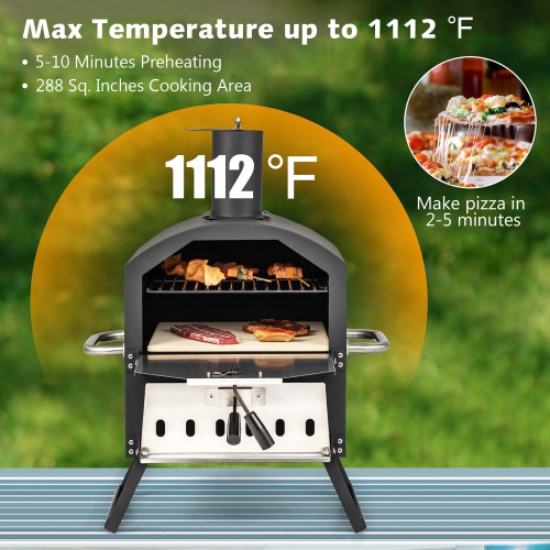 Gymax 2-layer Outdoor Wood Fired Pizza Oven w/ Anti-scalding Handles & Waterproof Cover