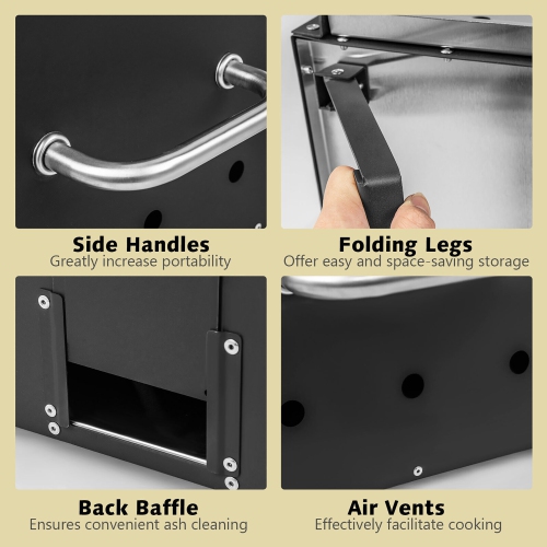 Gymax 2-layer Outdoor Wood Fired Pizza Oven w/ Anti-scalding Handles & Waterproof Cover