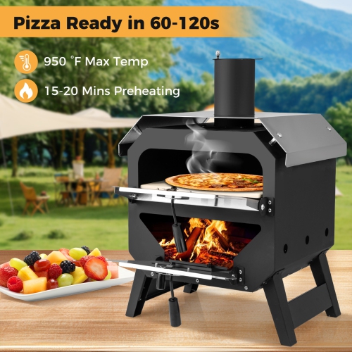 Gymax 12'' Outdoor Pizza Oven w/ Pizza Stone Pizza Peel & Oxford Cloth Cover
