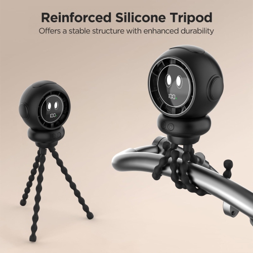 Portable Stroller Fan, Octopus Clip-On Fan, 4 Speeds, with LED Display and Night Light, 360° Rotation Rechargeable Fan for Bedroom, Outdoor