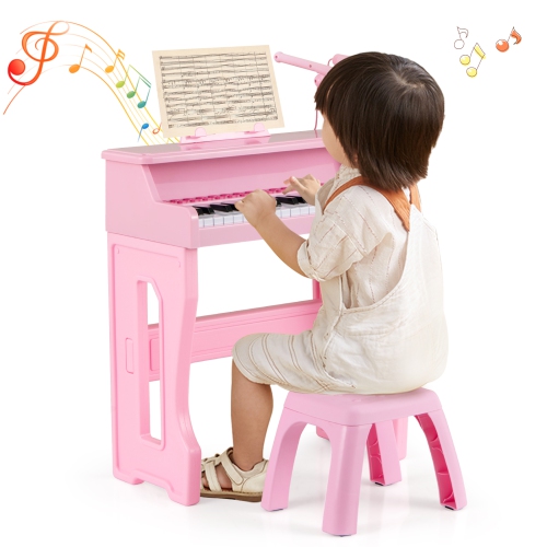 Gymax 37-Key Music Piano Keyboard Kids Learning Toy Instrument w/ Microphone Pink