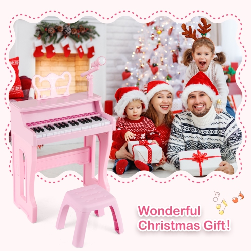Gymax 37-Key Music Piano Keyboard Kids Learning Toy Instrument w/ Microphone Pink