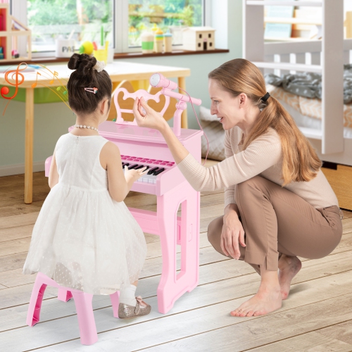 Gymax 37-Key Music Piano Keyboard Kids Learning Toy Instrument w/ Microphone Pink