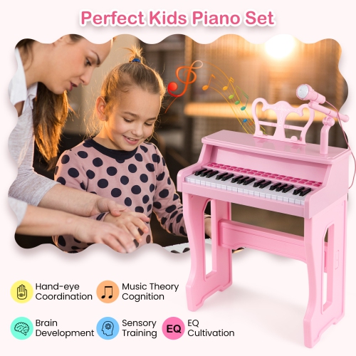 Gymax 37-Key Music Piano Keyboard Kids Learning Toy Instrument w/ Microphone Pink