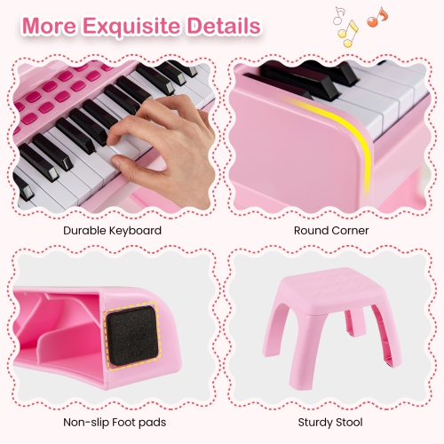 Gymax 37-Key Music Piano Keyboard Kids Learning Toy Instrument w/ Microphone Pink