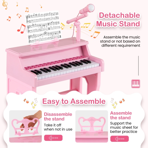 Gymax 37-Key Music Piano Keyboard Kids Learning Toy Instrument w/ Microphone Pink