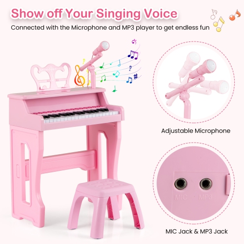 Gymax 37-Key Music Piano Keyboard Kids Learning Toy Instrument w/ Microphone Pink