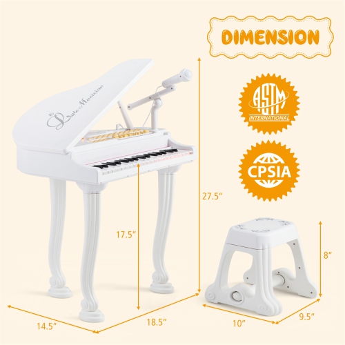 Gymax 37 Keys Kids Piano Keyboard Toy Toddler Musical Instrument w/ Stool & Microphone