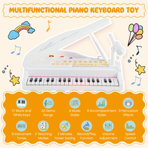 Gymax 37 Keys Kids Piano Keyboard Toy Toddler Musical Instrument w/ Stool & Microphone