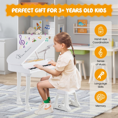 Gymax 37 Keys Kids Piano Keyboard Toy Toddler Musical Instrument w/ Stool & Microphone