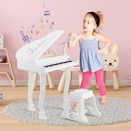 Gymax 37 Keys Kids Piano Keyboard Toy Toddler Musical Instrument w/ Stool & Microphone