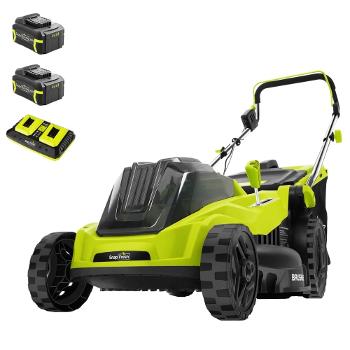 SnapFresh 40V Cordless Electric Lawn Mower 16 Inch Brushless Push Mower with Dual 4.0Ah Batteries and Fast Charger